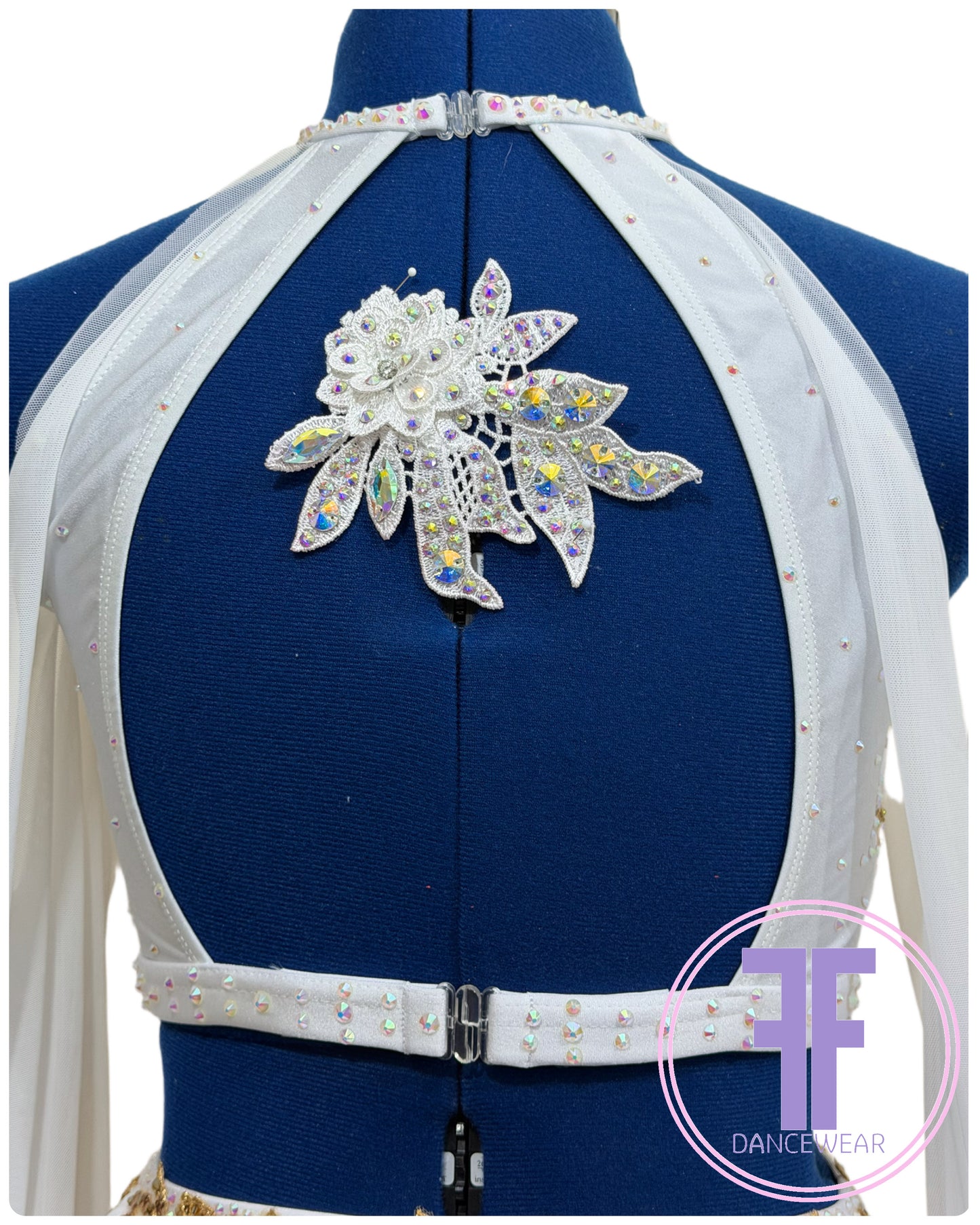 Bespoke White & Gold Stoned Lyrical / Contemporary Dance Costume (AS)