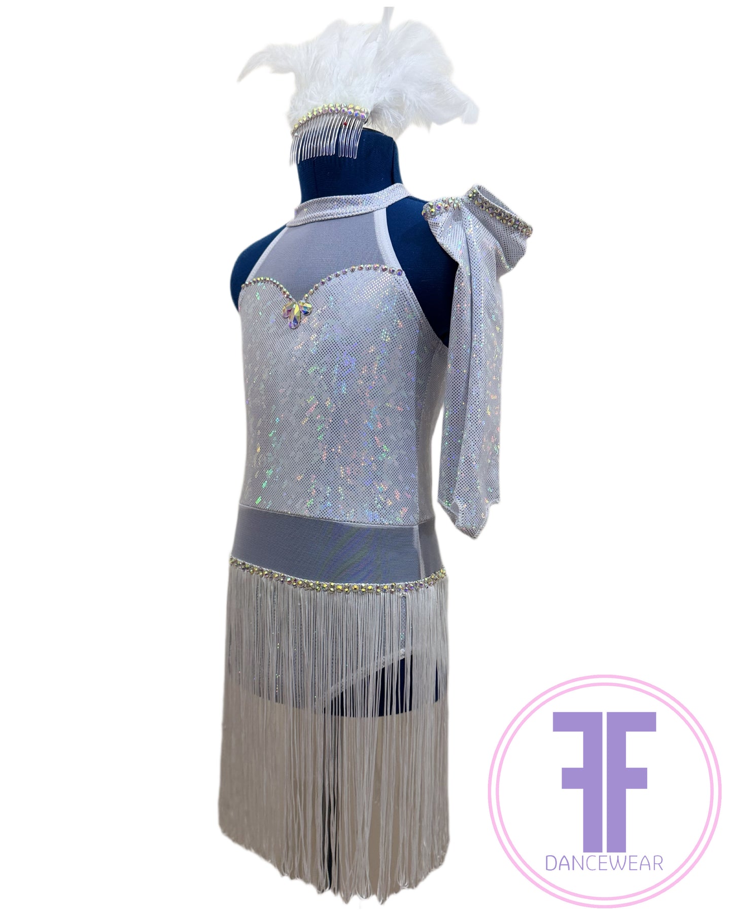 BESPOKE White Ice Chip Stoned Modern / Tap Dance Costume (7/8 yrs)