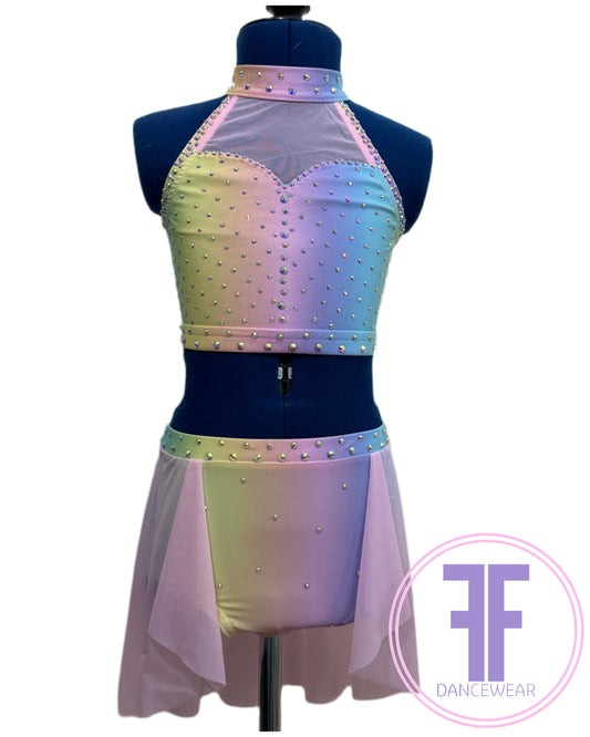 ELENA Pastel Rainbow & Pink Stoned Lyrical / Contemporary Dance Costume (7/8 yrs)