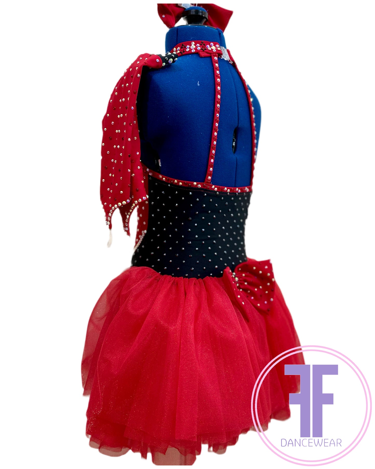 Red Heart & Black Stoned Modern / Jazz / Tap Dance Costume (7/8 yrs)