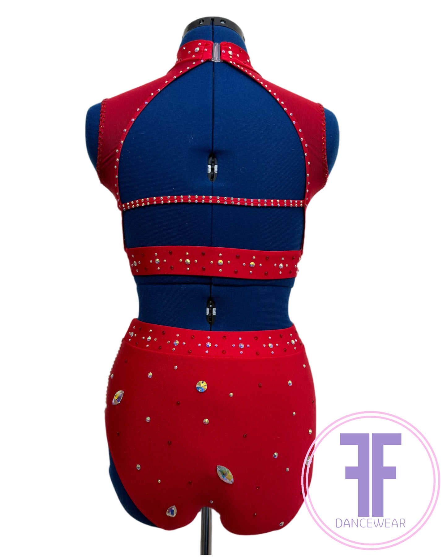 BESPOKE Red Stoned Modern / Tap / Acro Dance Costume (AS)