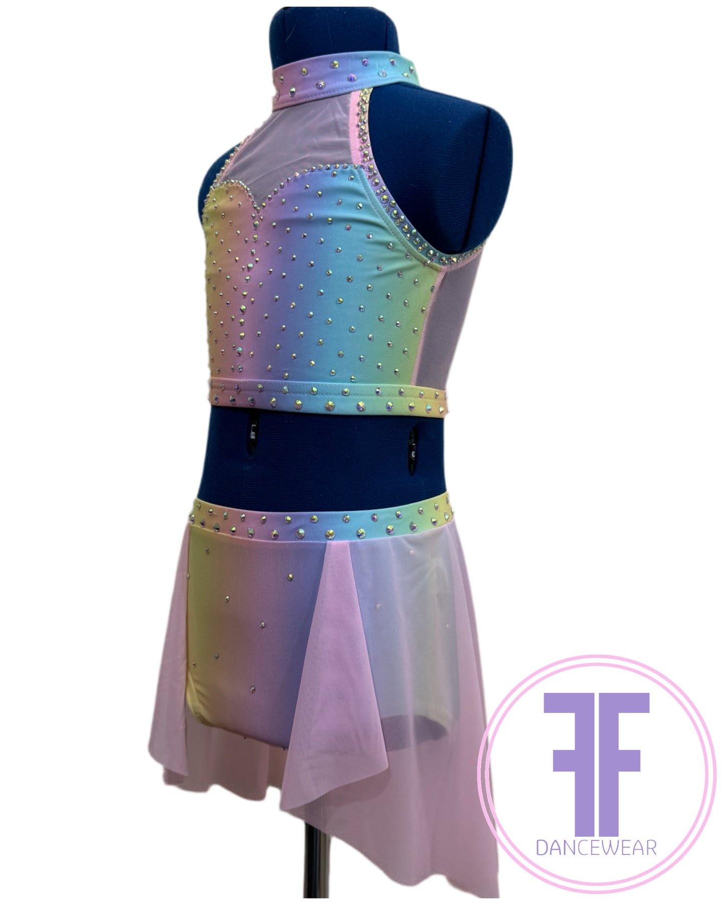 ELENA Pastel Rainbow & Pink Stoned Lyrical / Contemporary Dance Costume (7/8 yrs)