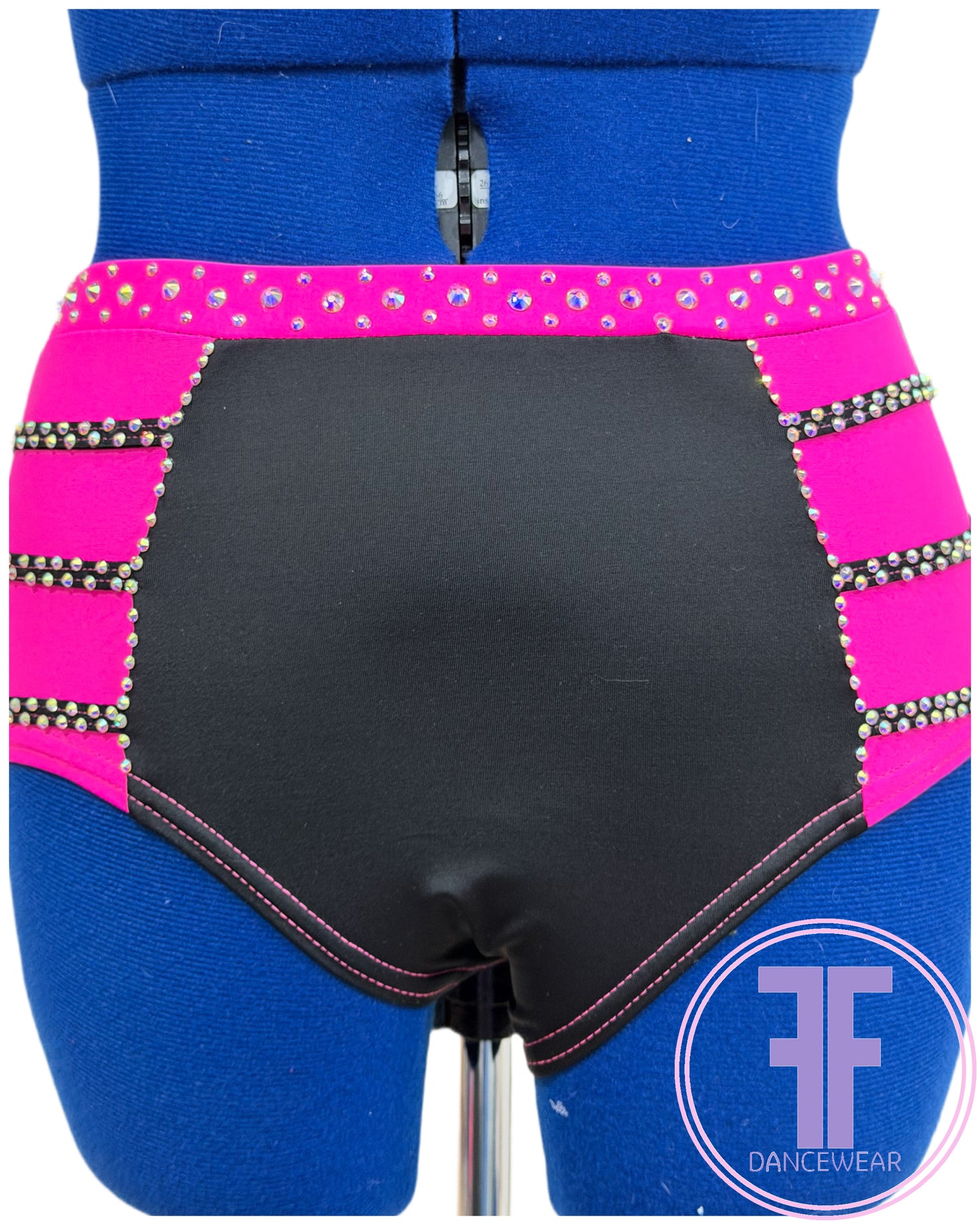 BESPOKE Neon Pink & Black Stoned Modern / Tap / Acro Dance Costume (AS)