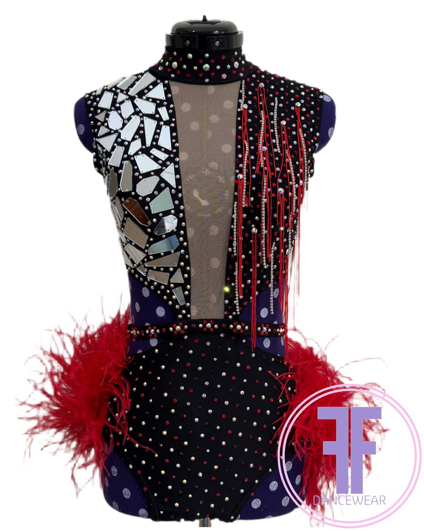 BESPOKE Black & Red Stoned Modern / Jazz / Tap Dance Costume (AS)