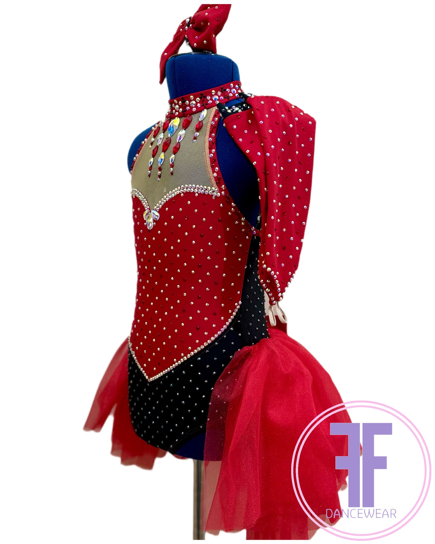 Red Heart & Black Stoned Modern / Jazz / Tap Dance Costume (7/8 yrs)