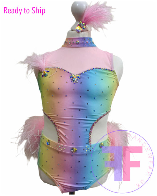 BESPOKE Pastel Rainbow Stoned Modern / Tap Dance Costume (11/12 yrs)