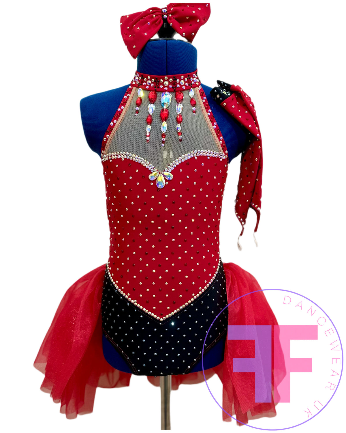 Red Heart & Black Stoned Modern / Jazz / Tap Dance Costume (7/8 yrs)