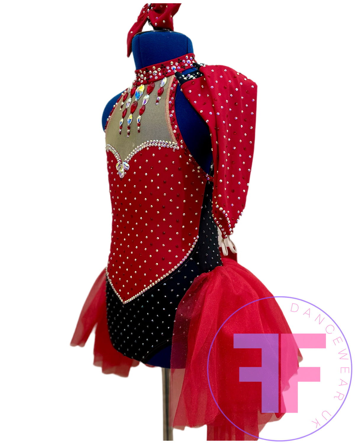 Red Heart & Black Stoned Modern / Jazz / Tap Dance Costume (7/8 yrs)