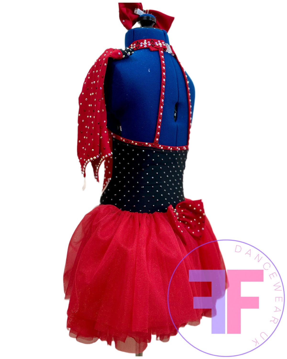 Red Heart & Black Stoned Modern / Jazz / Tap Dance Costume (7/8 yrs)