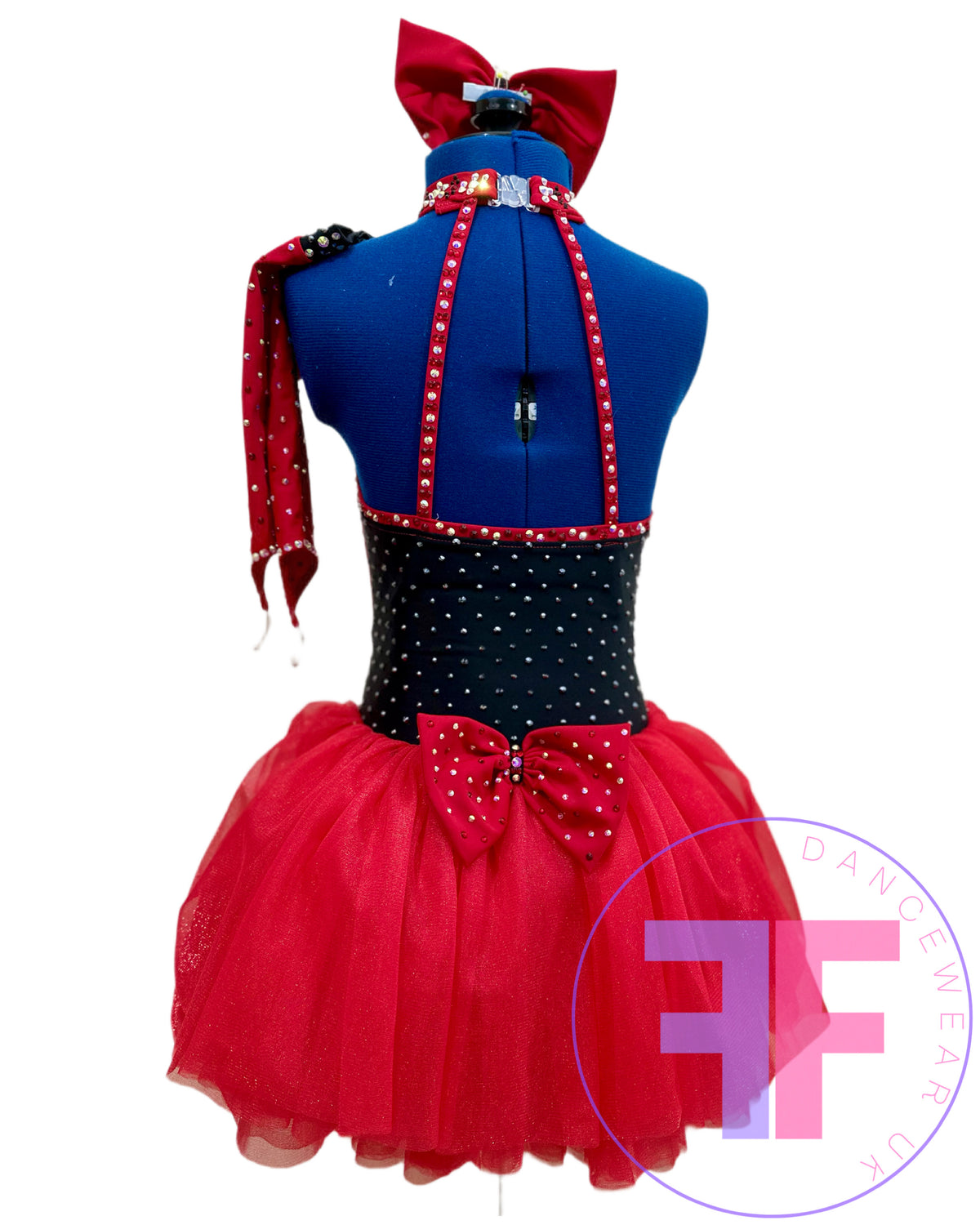 Red Heart & Black Stoned Modern / Jazz / Tap Dance Costume (7/8 yrs)