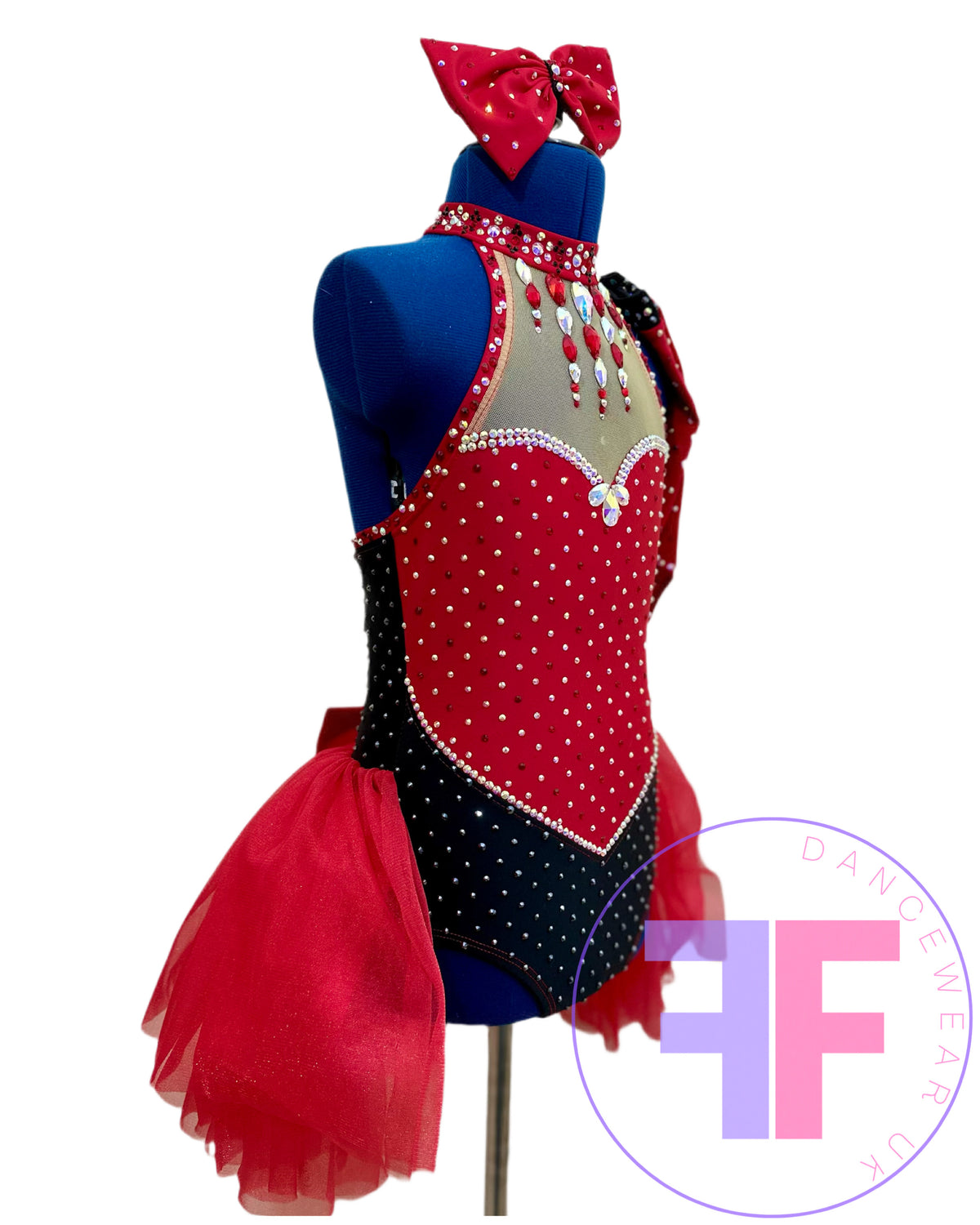 Red Heart & Black Stoned Modern / Jazz / Tap Dance Costume (7/8 yrs)