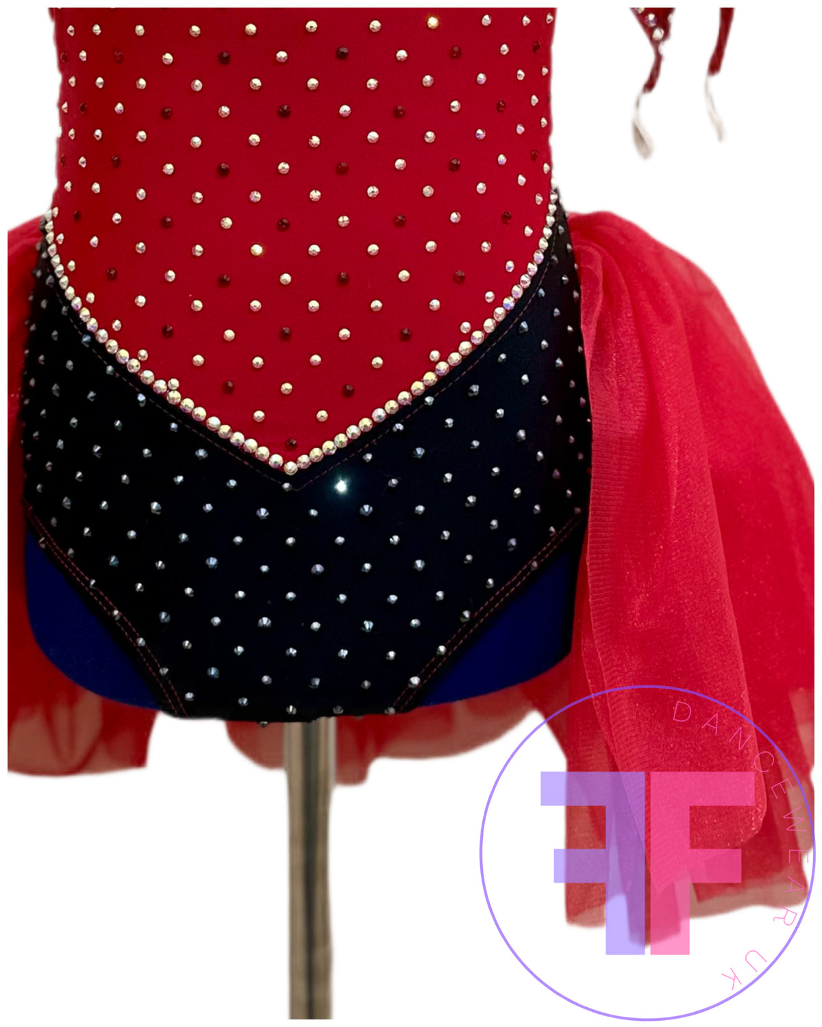 Red Heart & Black Stoned Modern / Jazz / Tap Dance Costume (7/8 yrs)