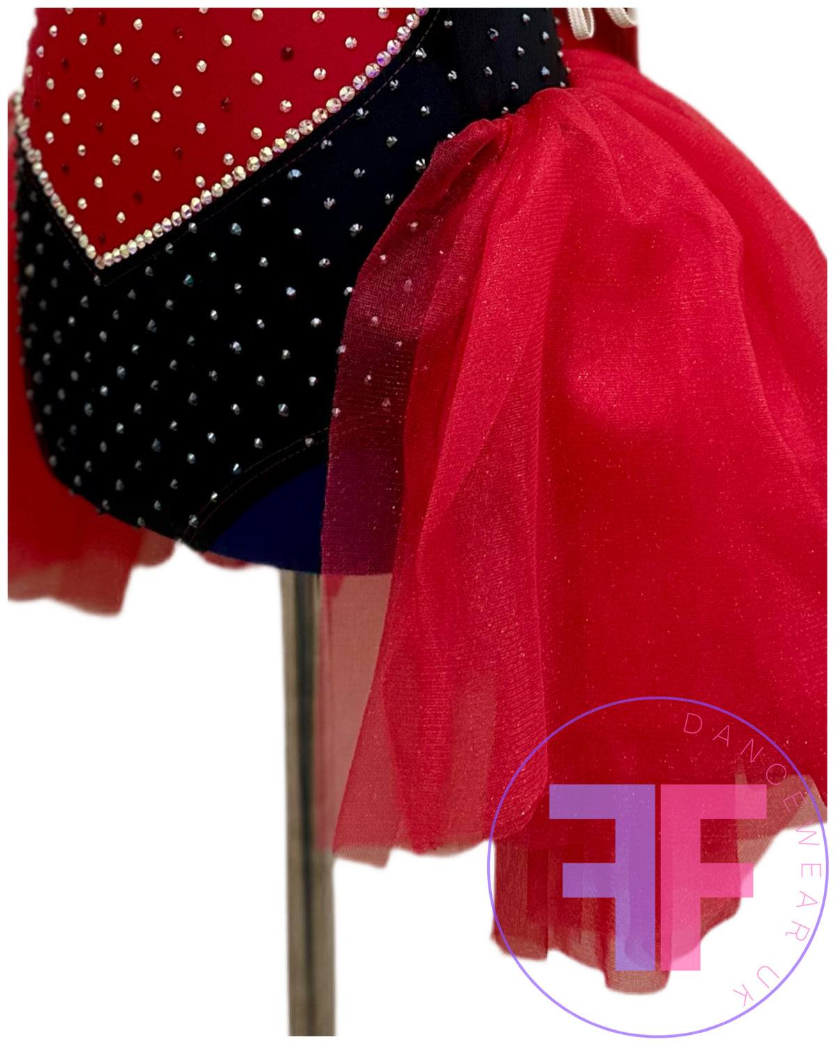 Red Heart & Black Stoned Modern / Jazz / Tap Dance Costume (7/8 yrs)