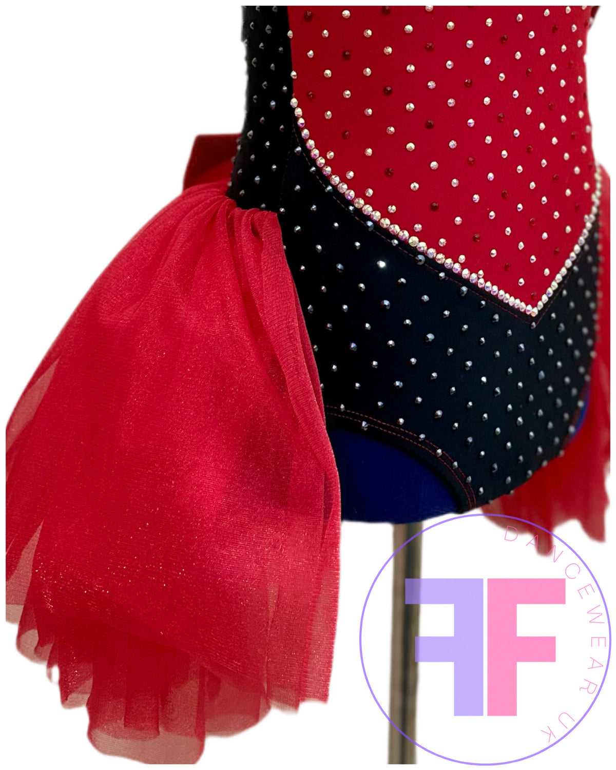 Red Heart & Black Stoned Modern / Jazz / Tap Dance Costume (7/8 yrs)