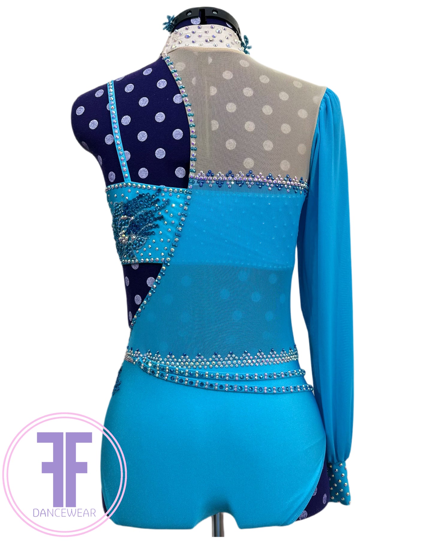 BESPOKE Turquoise Blue and Nude Stoned Lyrical / Contemporary Dance Costume (AS)