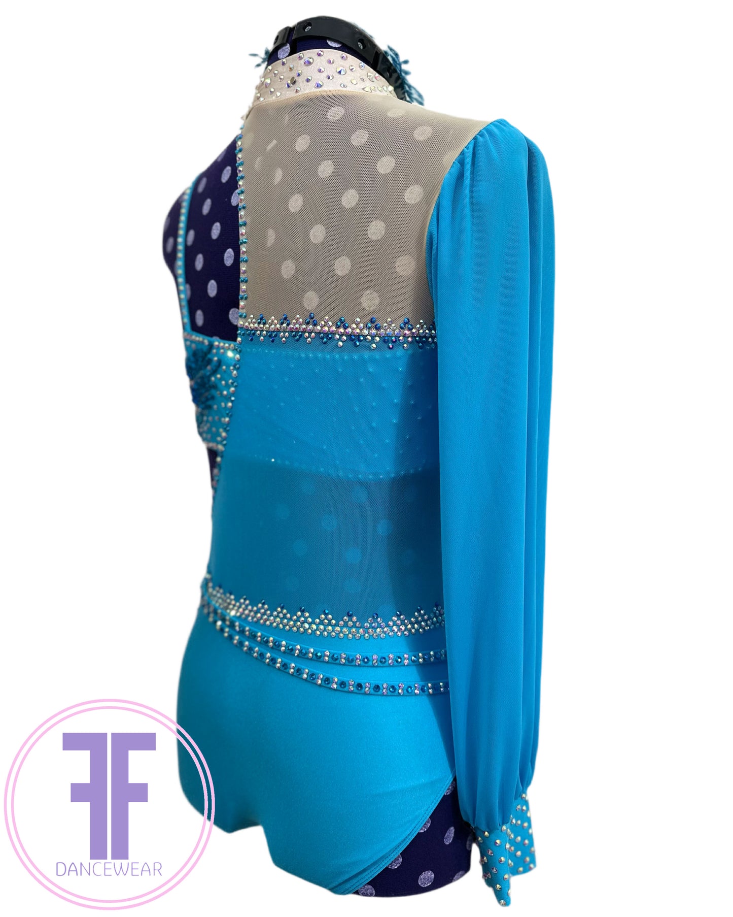 BESPOKE Turquoise Blue and Nude Stoned Lyrical / Contemporary Dance Costume (AS)