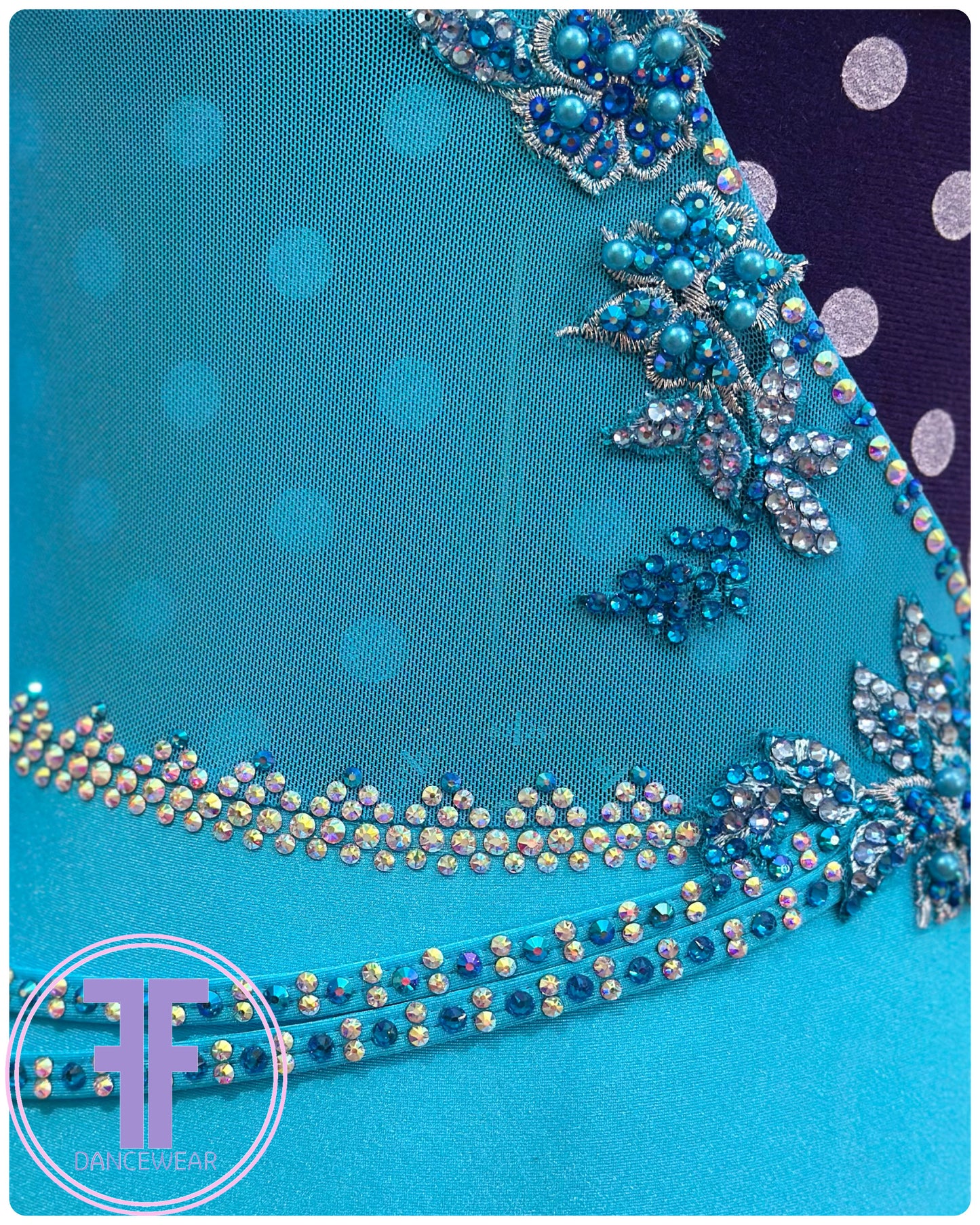 BESPOKE Turquoise Blue and Nude Stoned Lyrical / Contemporary Dance Costume (AS)