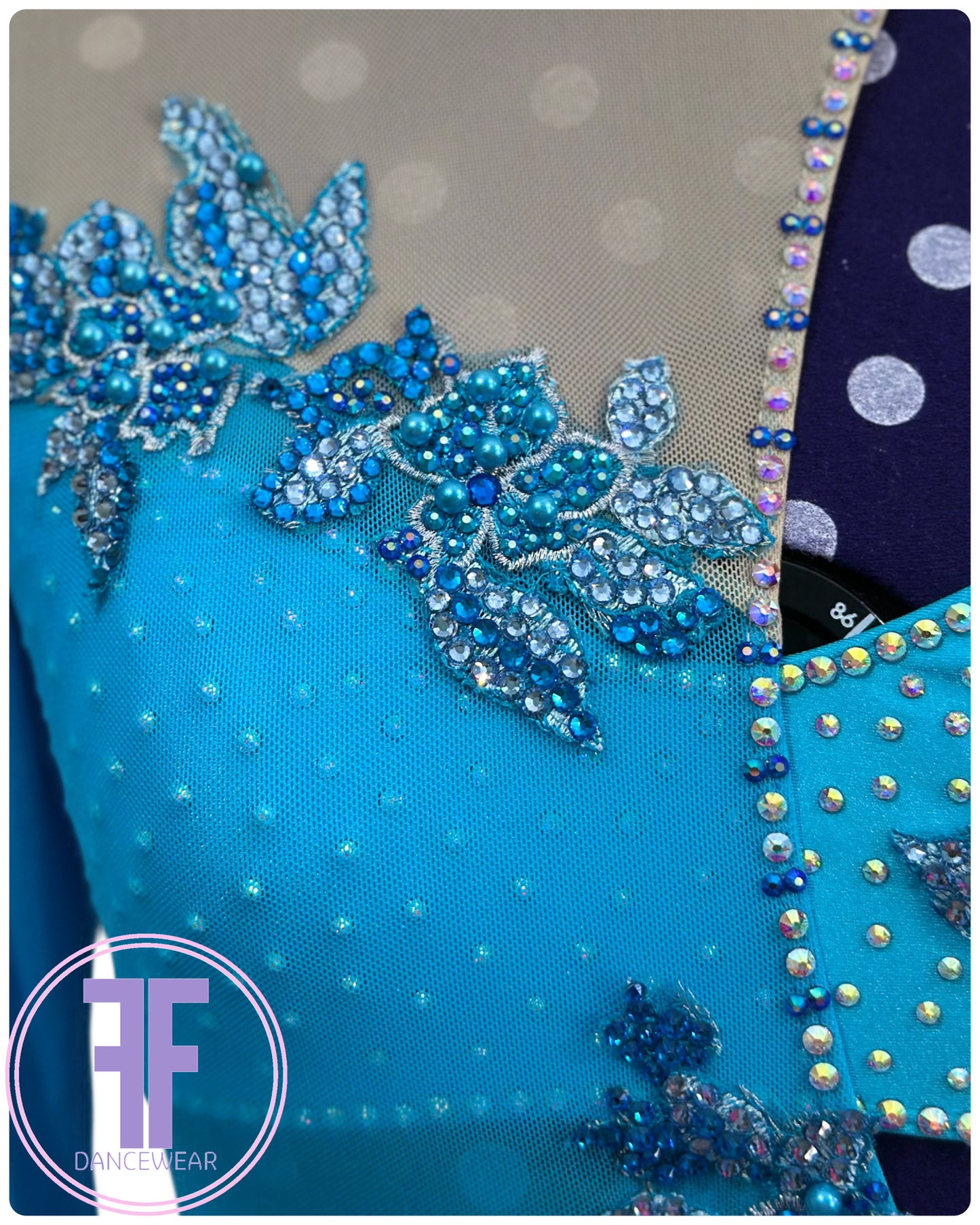 BESPOKE Turquoise Blue and Nude Stoned Lyrical / Contemporary Dance Costume (AS)