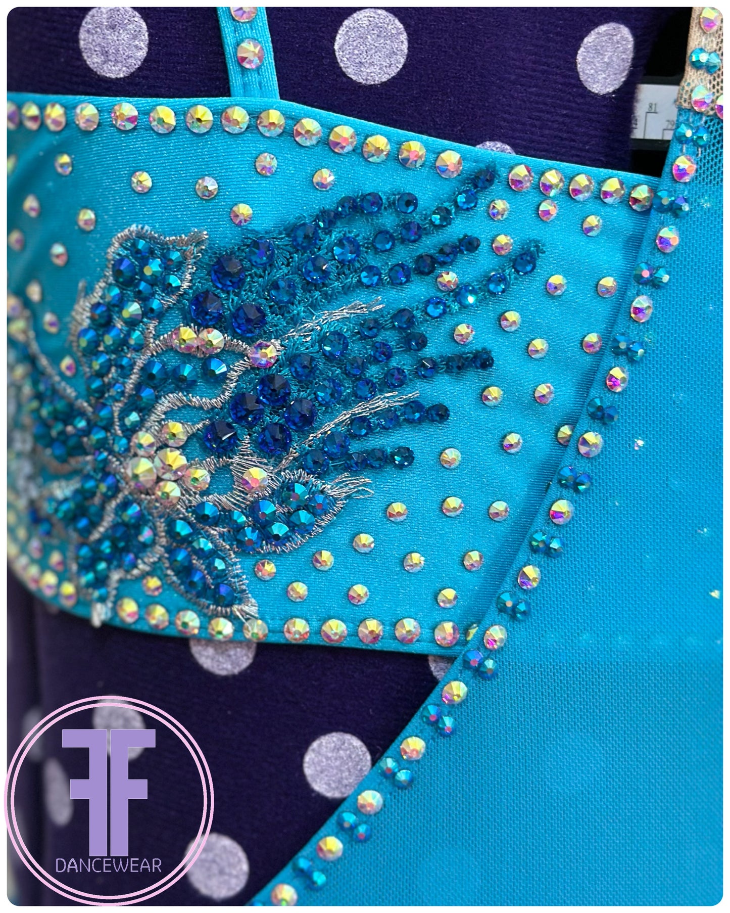 BESPOKE Turquoise Blue and Nude Stoned Lyrical / Contemporary Dance Costume (AS)