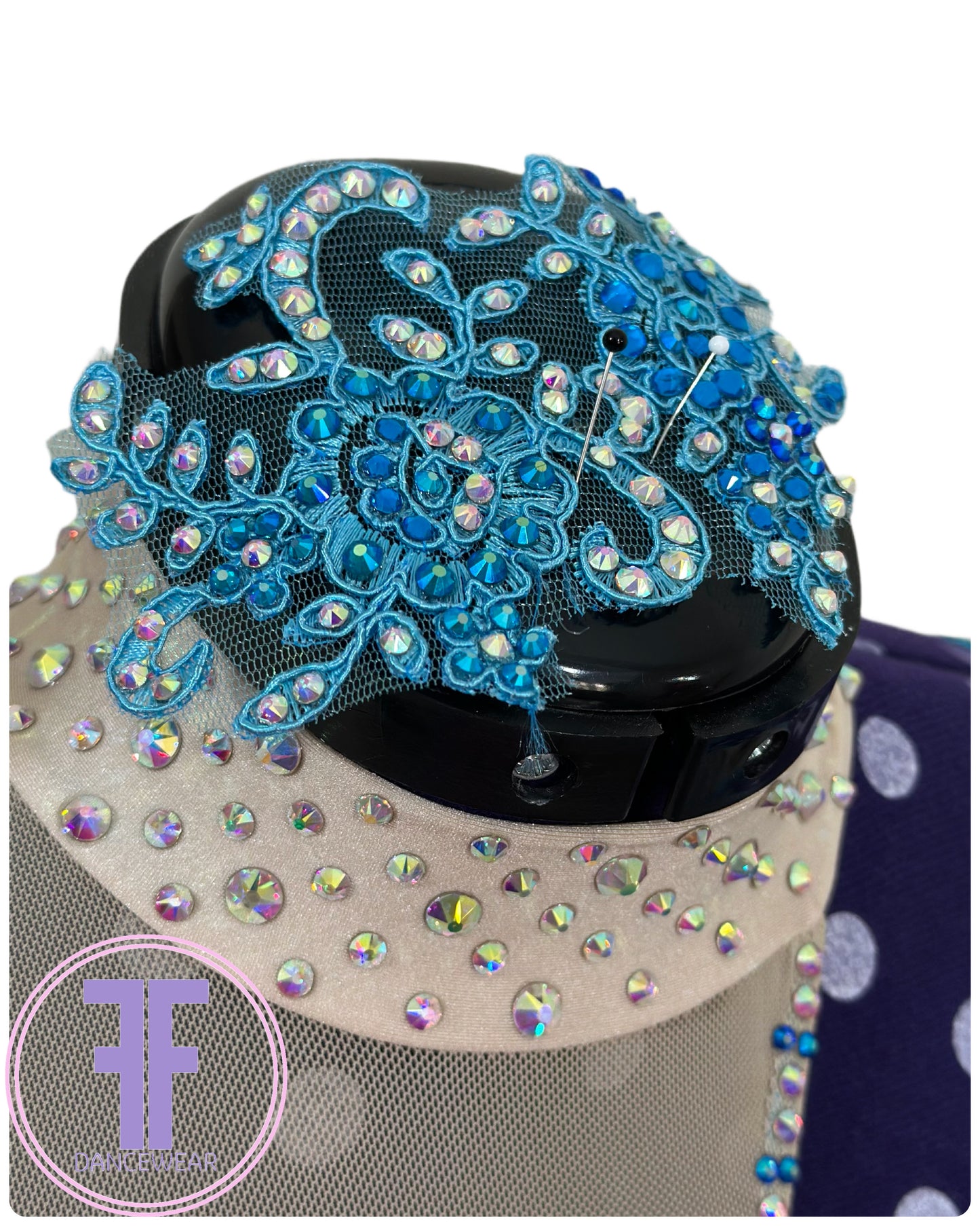 BESPOKE Turquoise Blue and Nude Stoned Lyrical / Contemporary Dance Costume (AS)