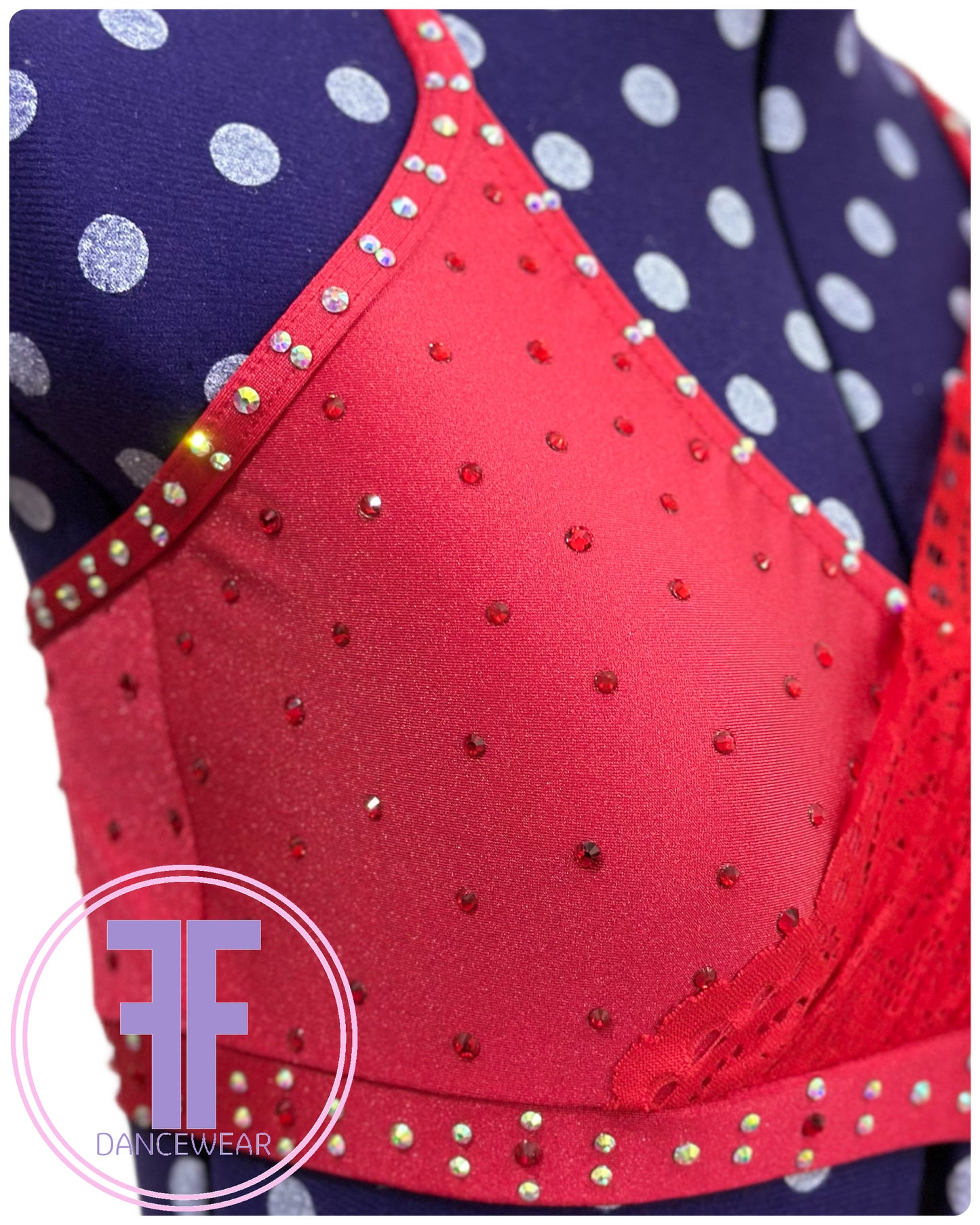 PRE-LOVED BESPOKE Red Stoned Lyrical / Contemporary Dance Costume (Adult XS)