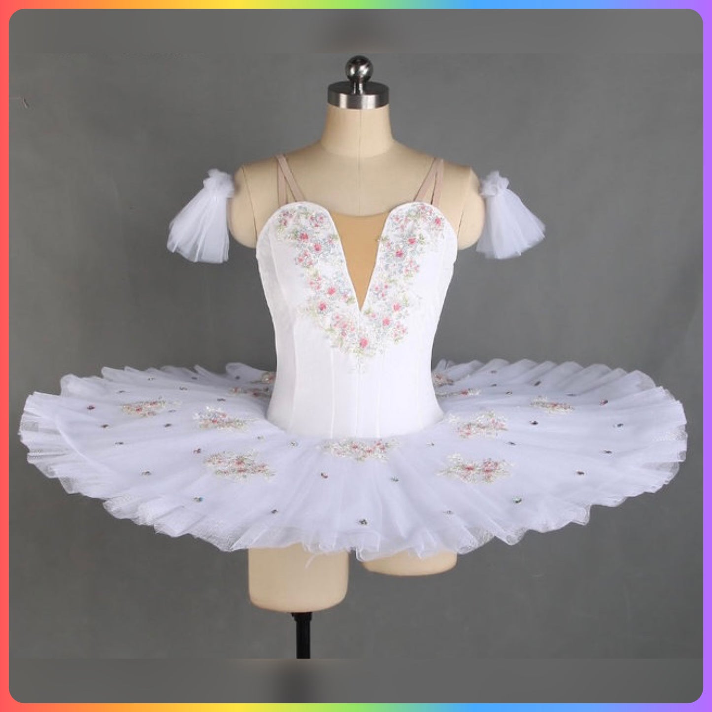 Velvet Floral White/Pink/Blue Professional Ballet Pancake Tutu (Child & Adult Sizes)