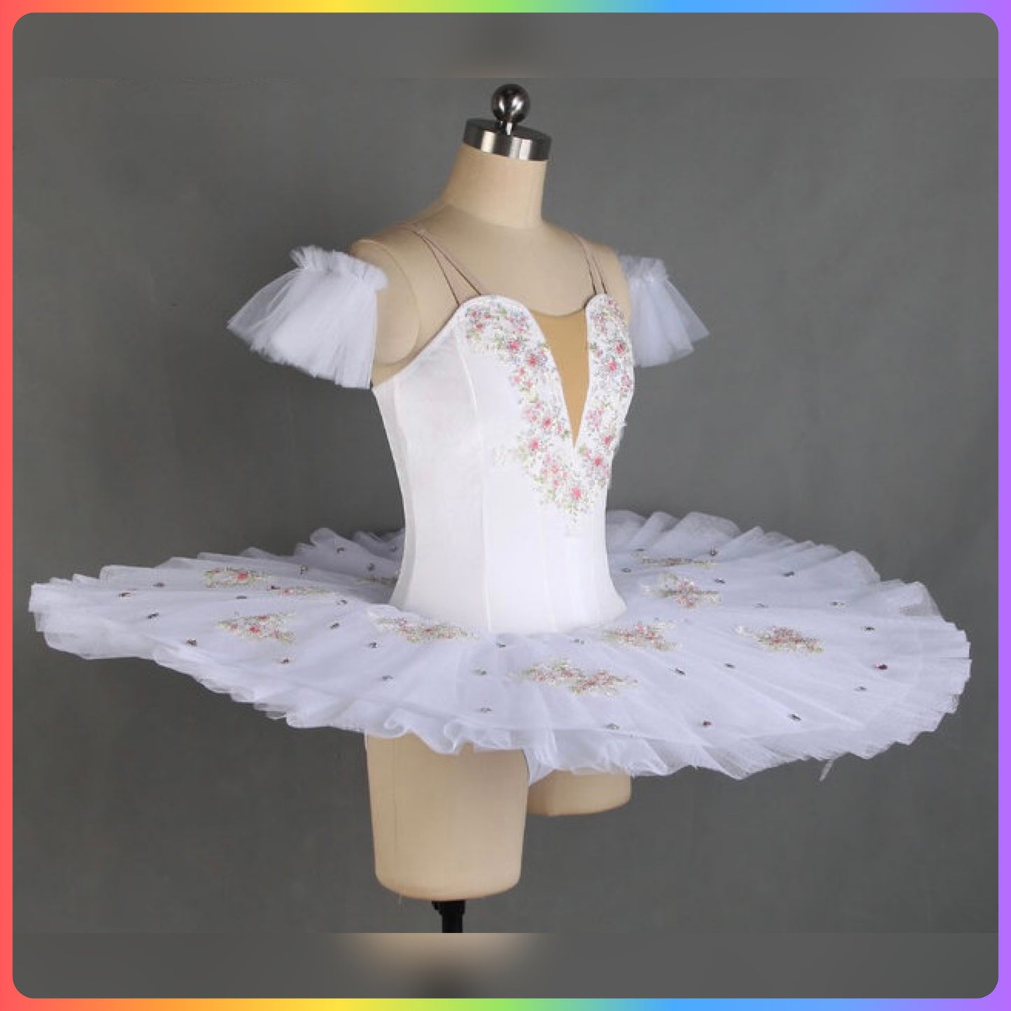 Velvet Floral White/Pink/Blue Professional Ballet Pancake Tutu (Child & Adult Sizes)