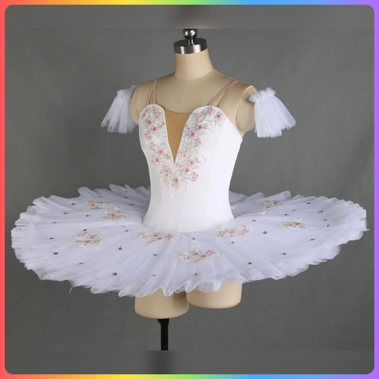 Velvet Floral White/Pink/Blue Professional Ballet Pancake Tutu (Child & Adult Sizes)