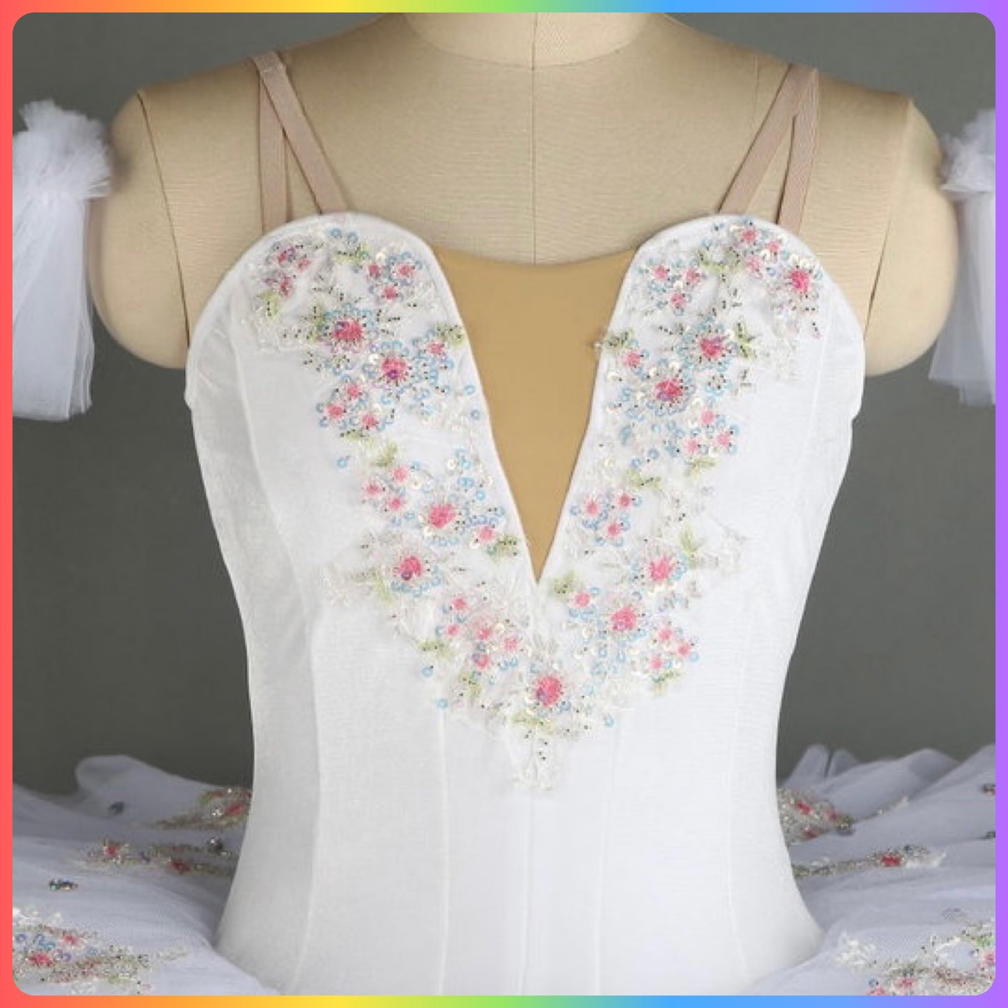 Velvet Floral White/Pink/Blue Professional Ballet Pancake Tutu (Child & Adult Sizes)