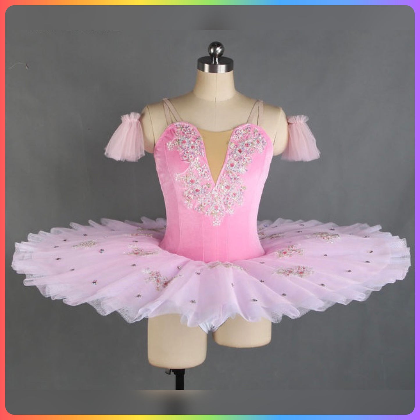 Velvet Floral White/Pink/Blue Professional Ballet Pancake Tutu (Child & Adult Sizes)
