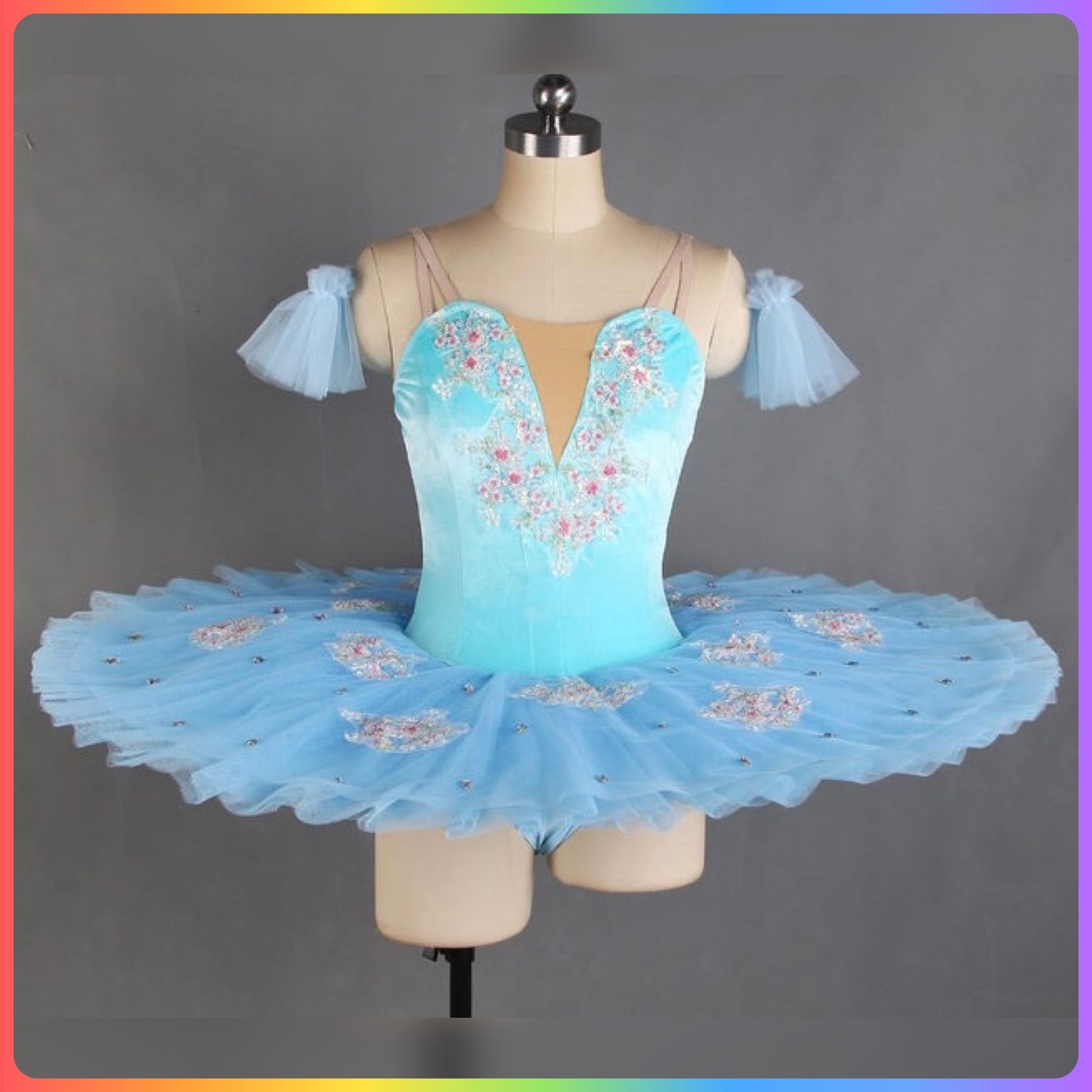 Velvet Floral White/Pink/Blue Professional Ballet Pancake Tutu (Child & Adult Sizes)