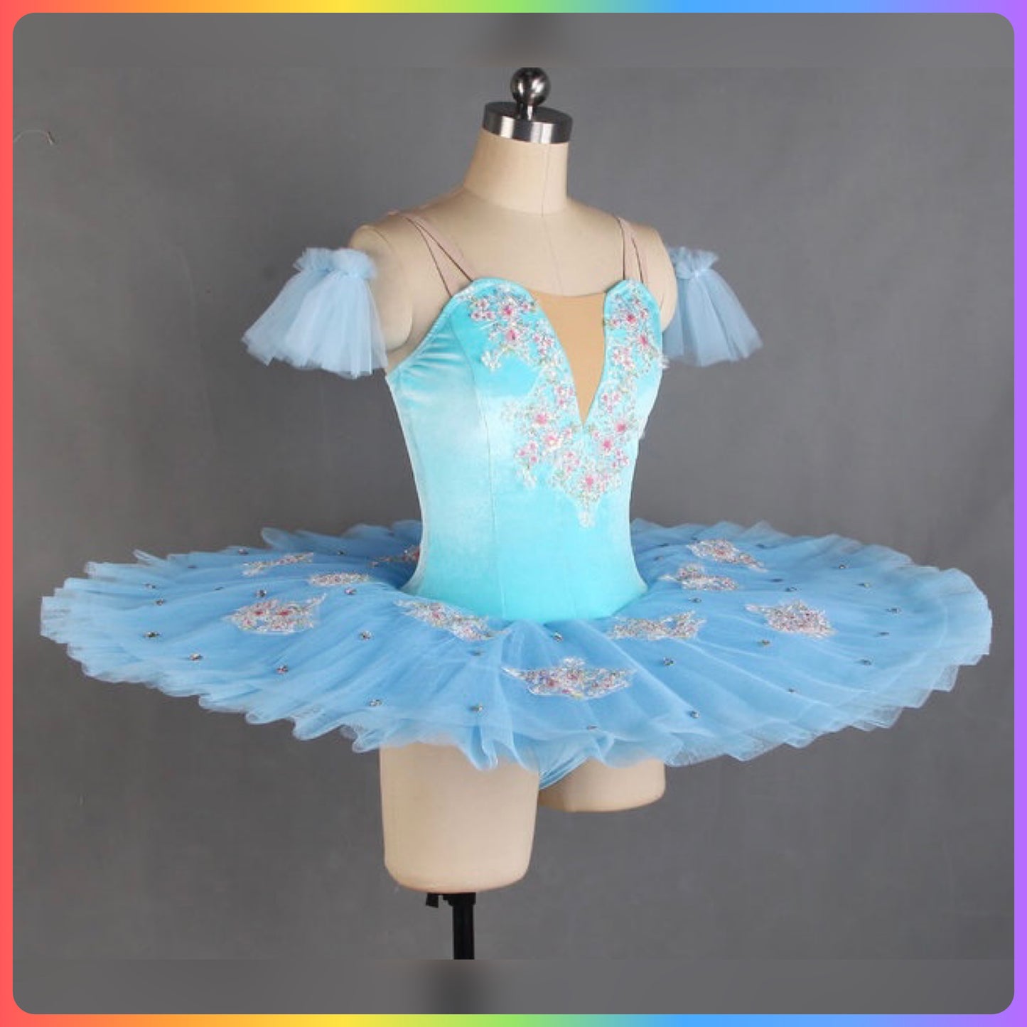 Velvet Floral White/Pink/Blue Professional Ballet Pancake Tutu (Child & Adult Sizes)