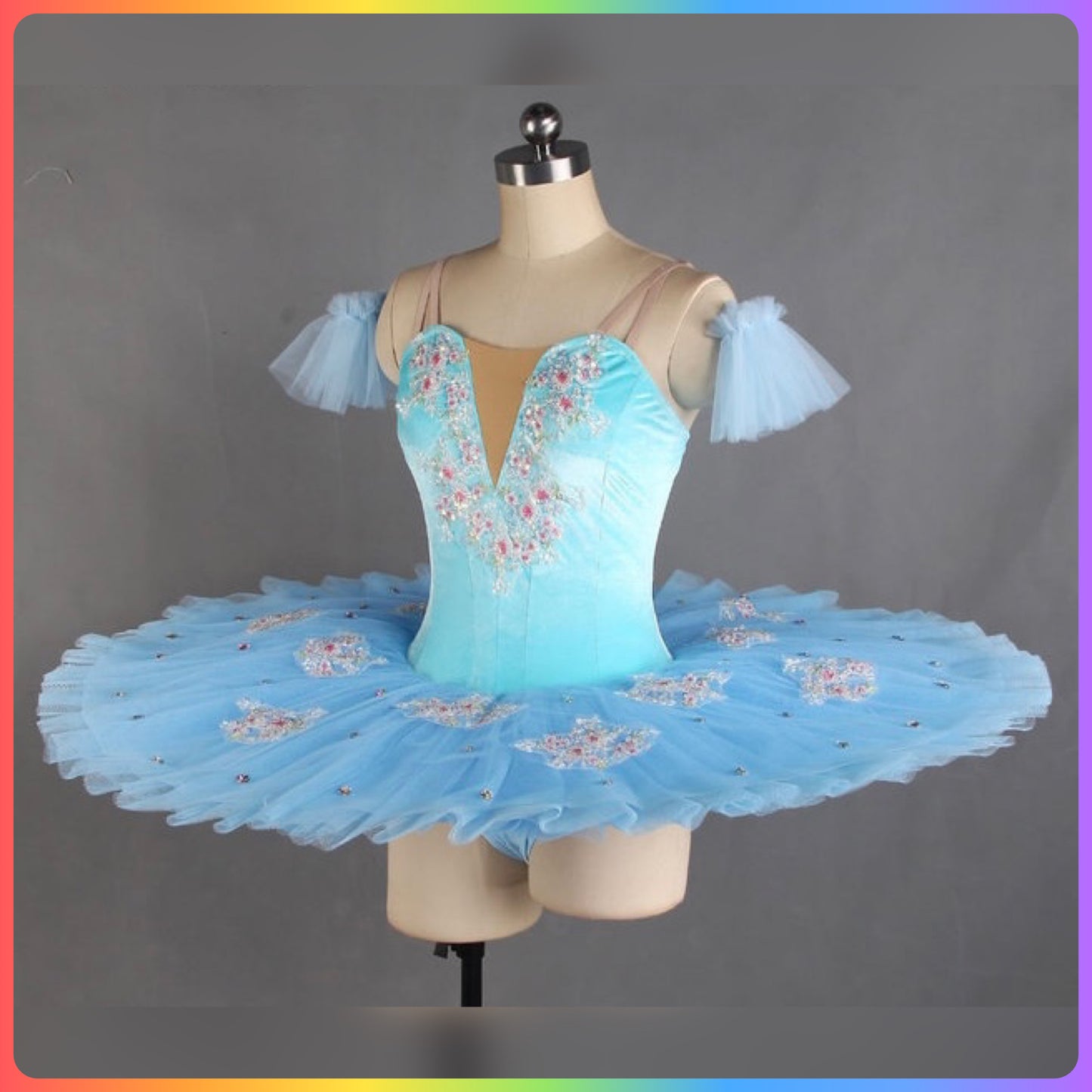 Velvet Floral White/Pink/Blue Professional Ballet Pancake Tutu (Child & Adult Sizes)