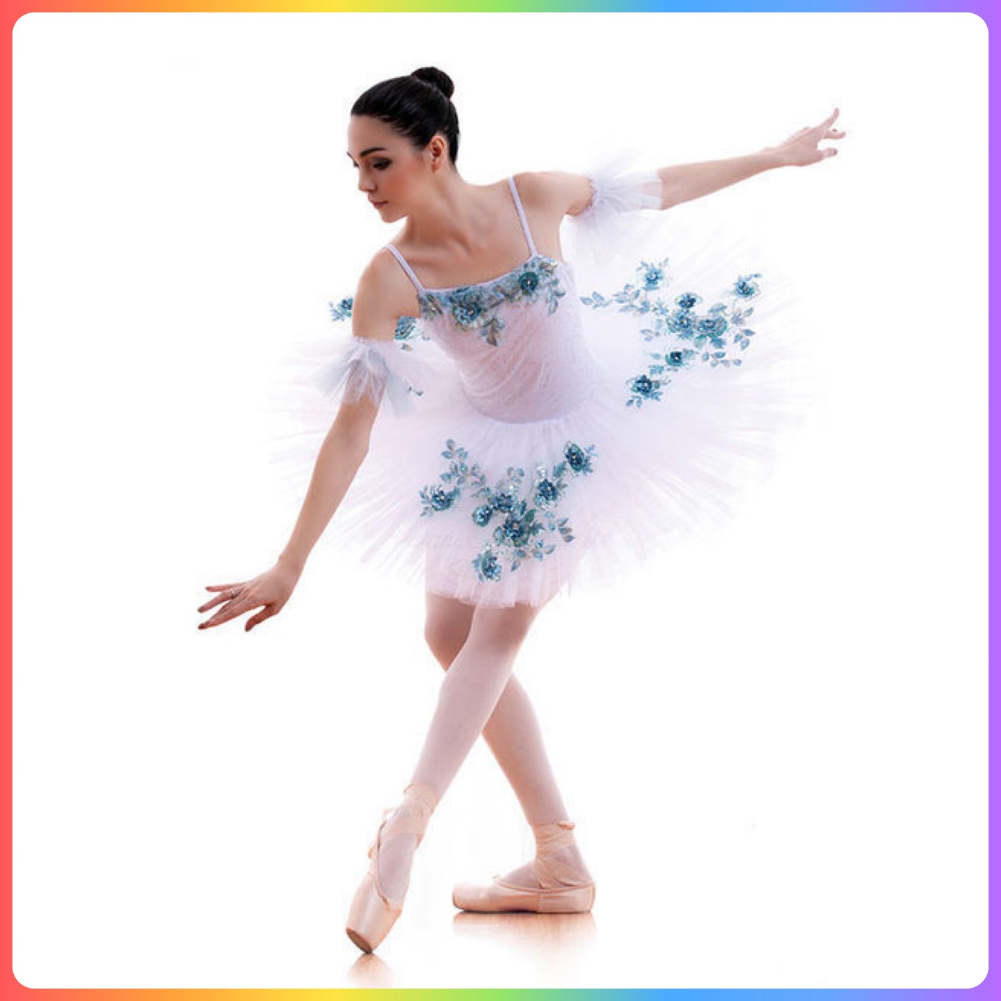 White / Blue Floral Professional Ballet Pancake Tutu (Child & Adult Sizes)