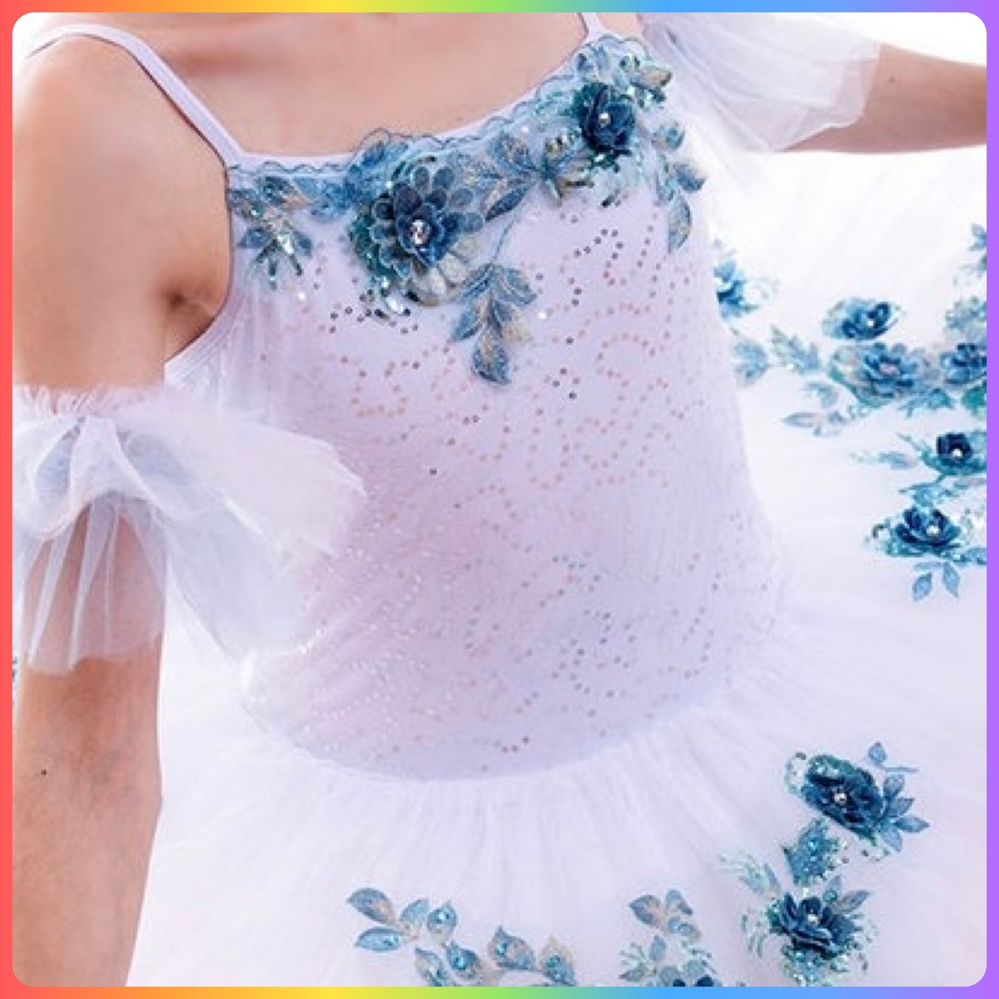 White / Blue Floral Professional Ballet Pancake Tutu (Child & Adult Sizes)
