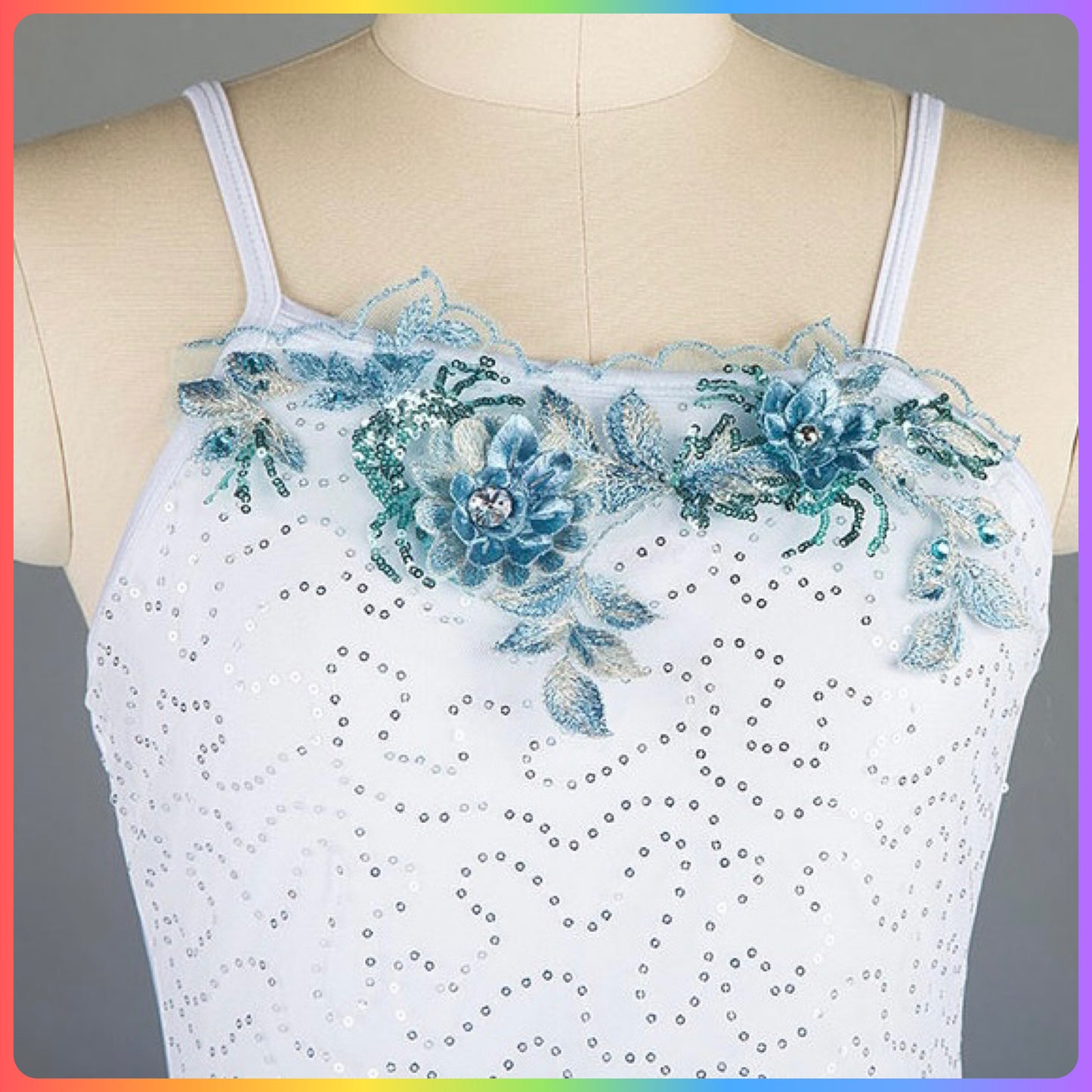 White / Blue Floral Professional Ballet Pancake Tutu (Child & Adult Sizes)