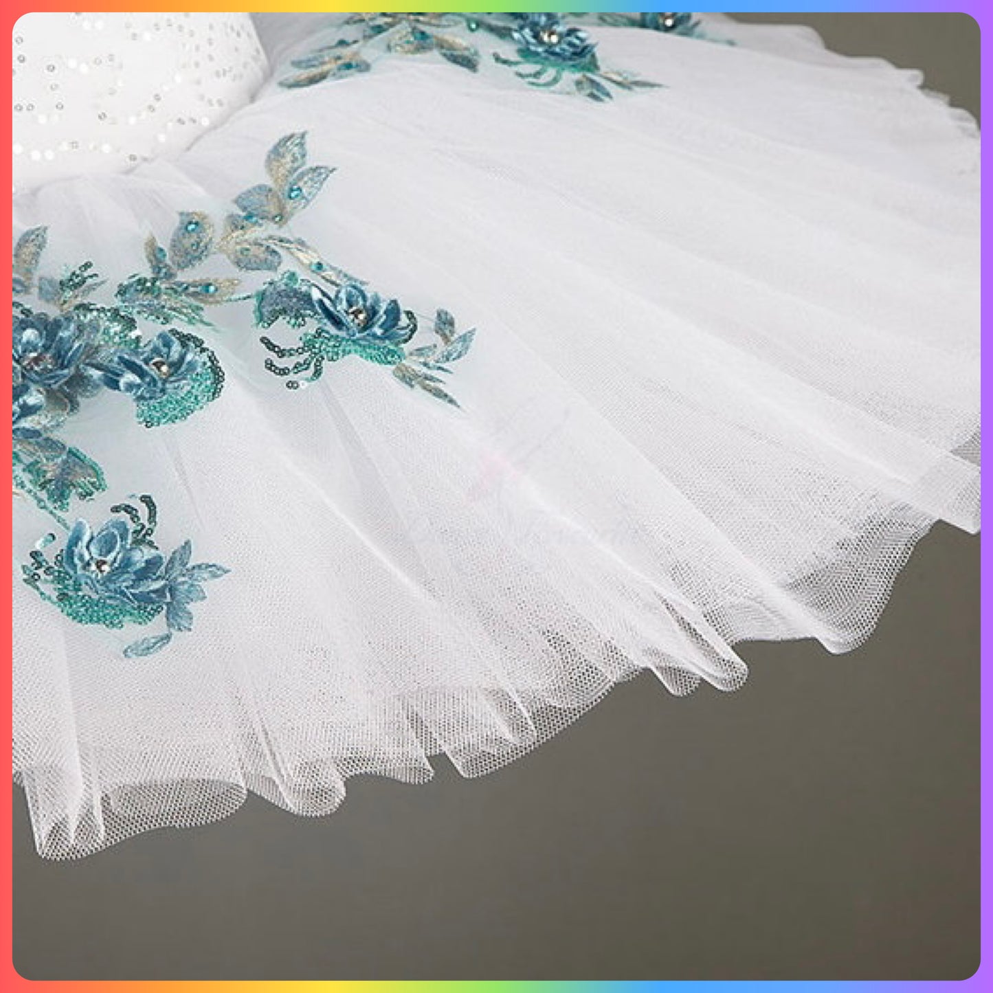 White / Blue Floral Professional Ballet Pancake Tutu (Child & Adult Sizes)